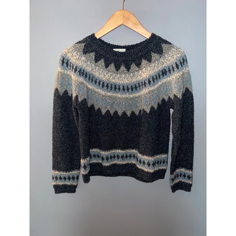Arizona Jean Co Fair Isle Boucle Knit Sweater Blue Wool Blend Small